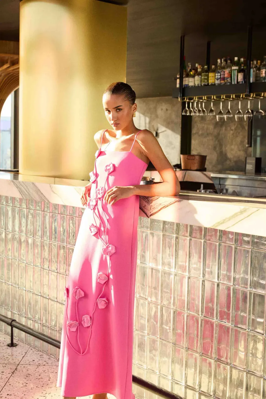 Elliatt Nolana Floral Applique Gown in Pink S/AU 8 for rent on The Volte - main image