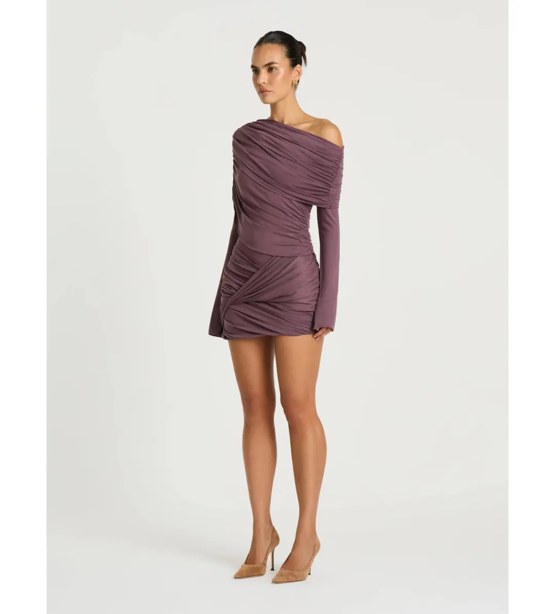 Benni Otto Long Sleeve Mini Dress in Grape Size AU10 for rent on The Volte - main image