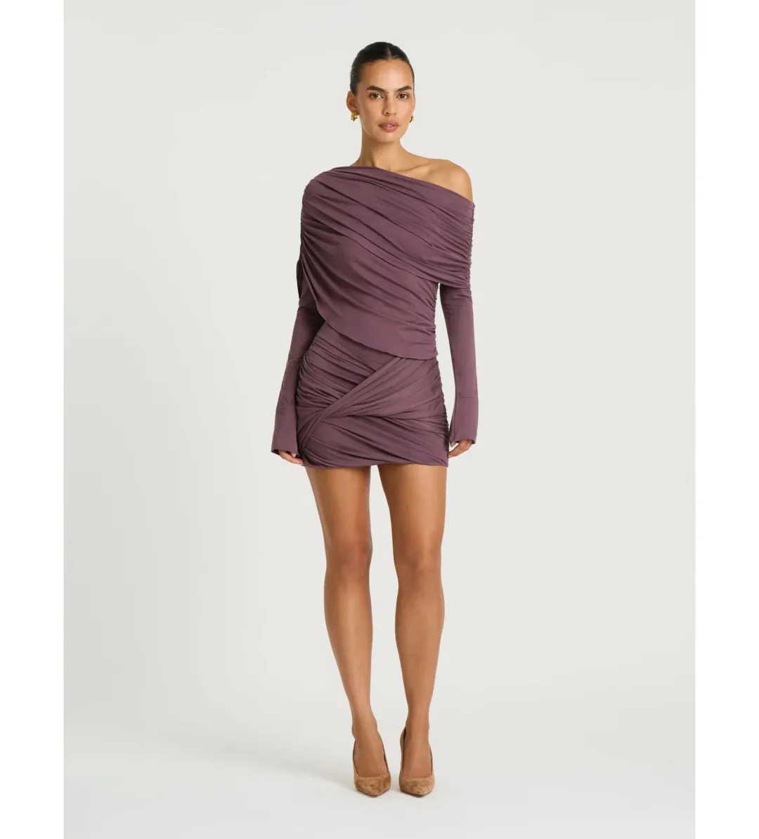 Benni Otto Long Sleeve Mini Dress in Grape Size AU10 for rent on The Volte - main image