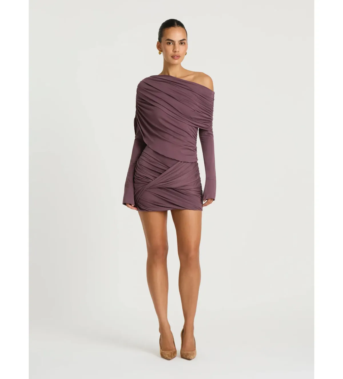 Benni Otto Long Sleeve Mini Dress in Grape Size AU12 for rent on The Volte - main image