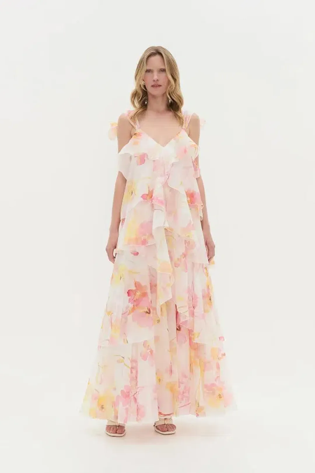 🌸New AJE Gracie Tiered Ruffle Maxi Dress – Wildflowers Floral Pink 10 AU 🌸 for rent on The Volte - main image