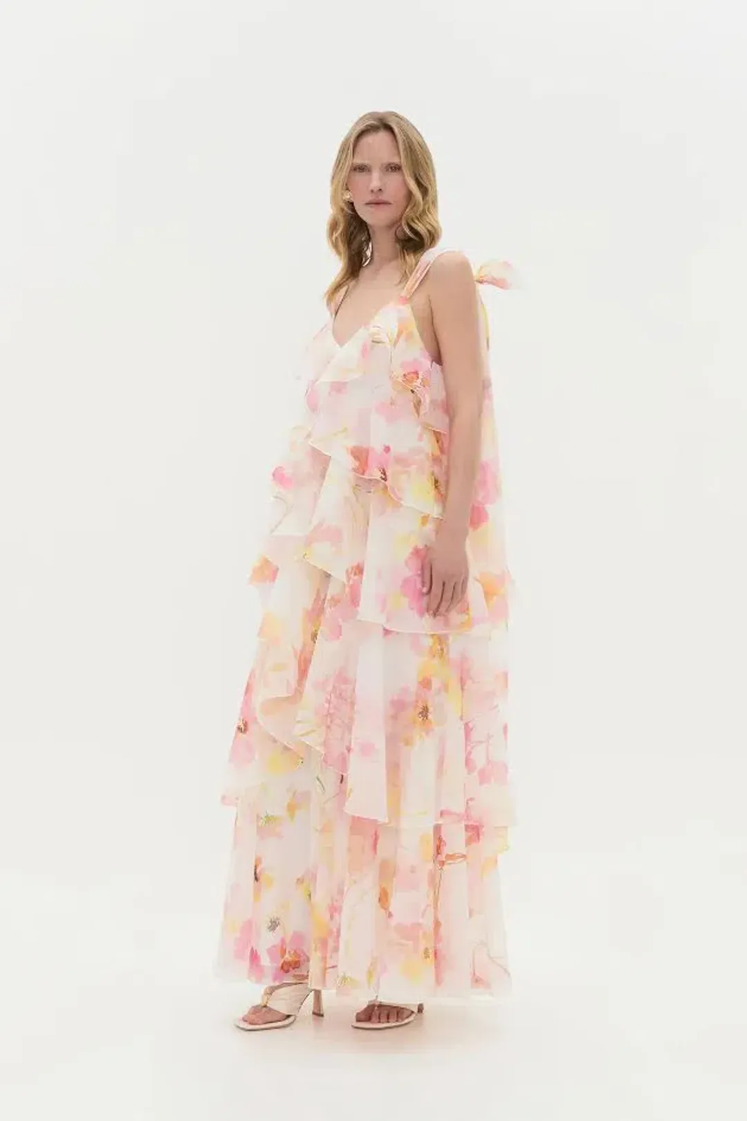 🌸New AJE Gracie Tiered Ruffle Maxi Dress – Wildflowers Floral Pink 10 AU 🌸 for rent on The Volte - main image