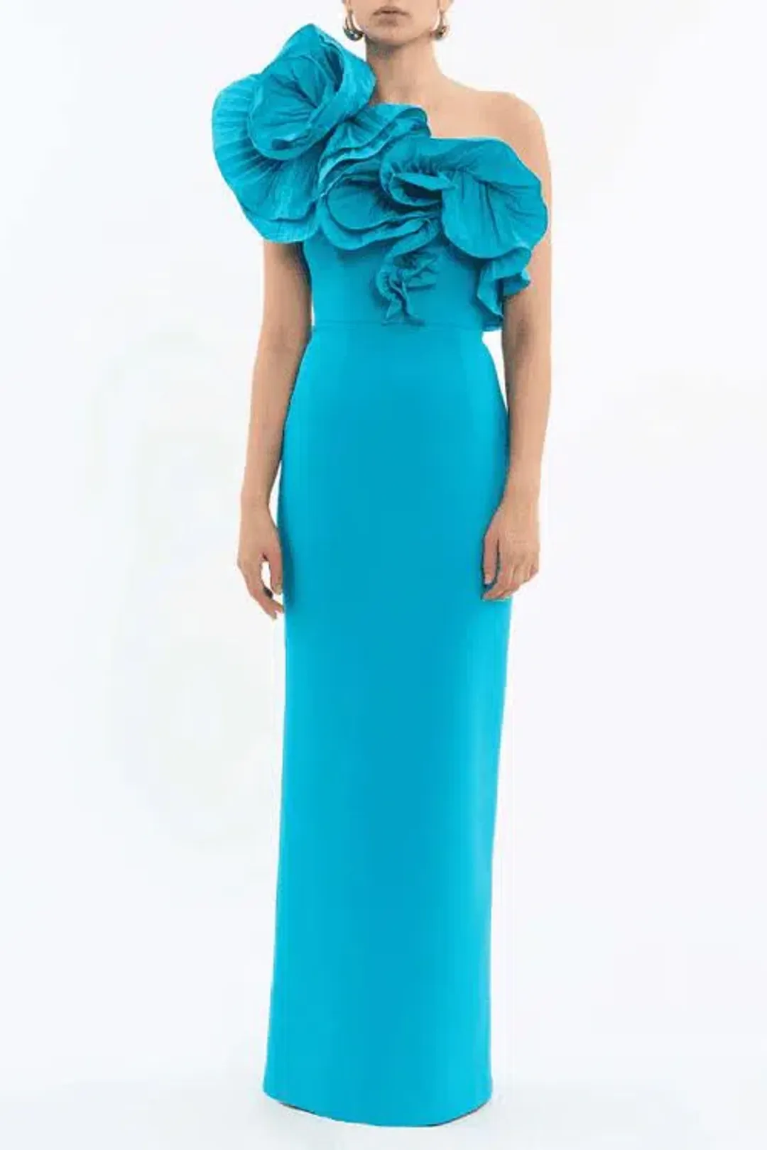 🩵 Rebecca Vallance Ella Gown – Turquoise Blue – Size 6 AU - Ruffle Maxi Dress🩵 for rent on The Volte - main image