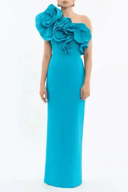 🩵 Rebecca Vallance Ella Gown – Turquoise Blue – Size 6 AU - Ruffle Maxi Dress🩵 for rent on The Volte - image 9