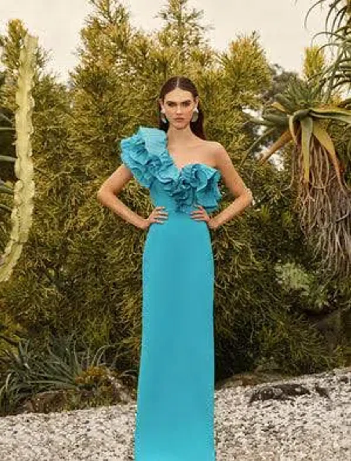 🩵 Rebecca Vallance Ella Gown – Turquoise Blue – Size 6 AU - Ruffle Maxi Dress🩵 for rent on The Volte - main image