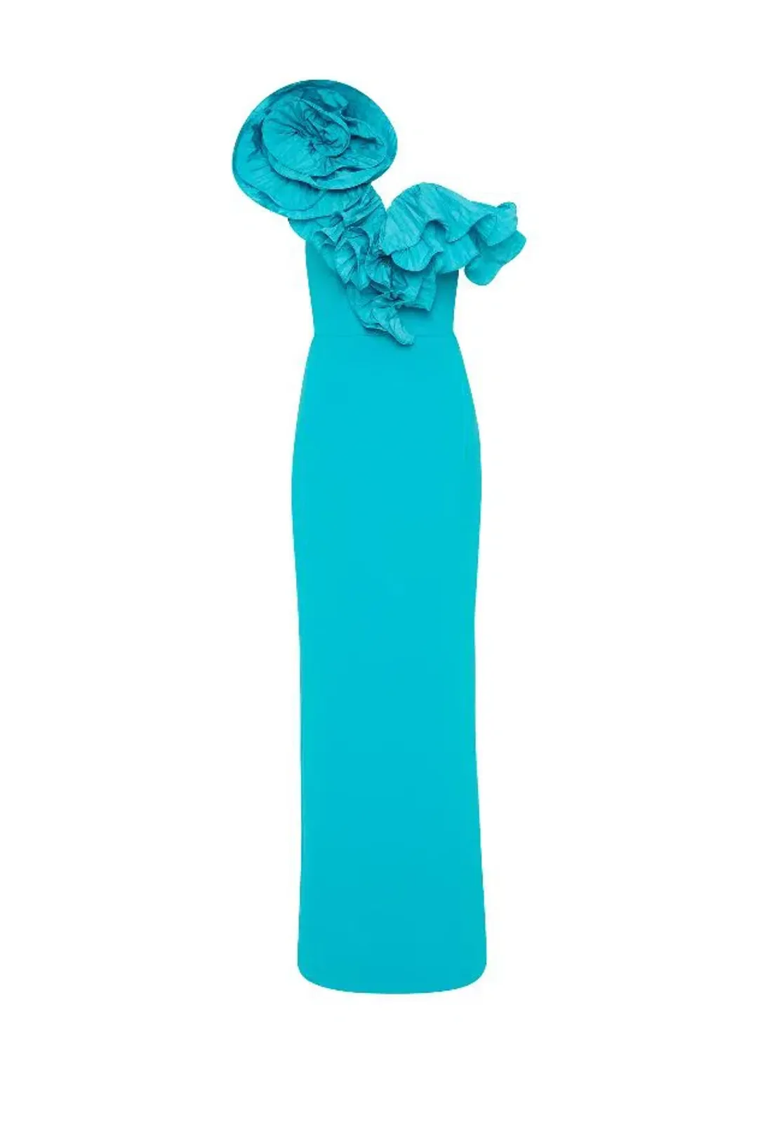 🩵 Rebecca Vallance Ella Gown – Turquoise Blue – Size 6 AU - Ruffle Maxi Dress🩵 for rent on The Volte - main image