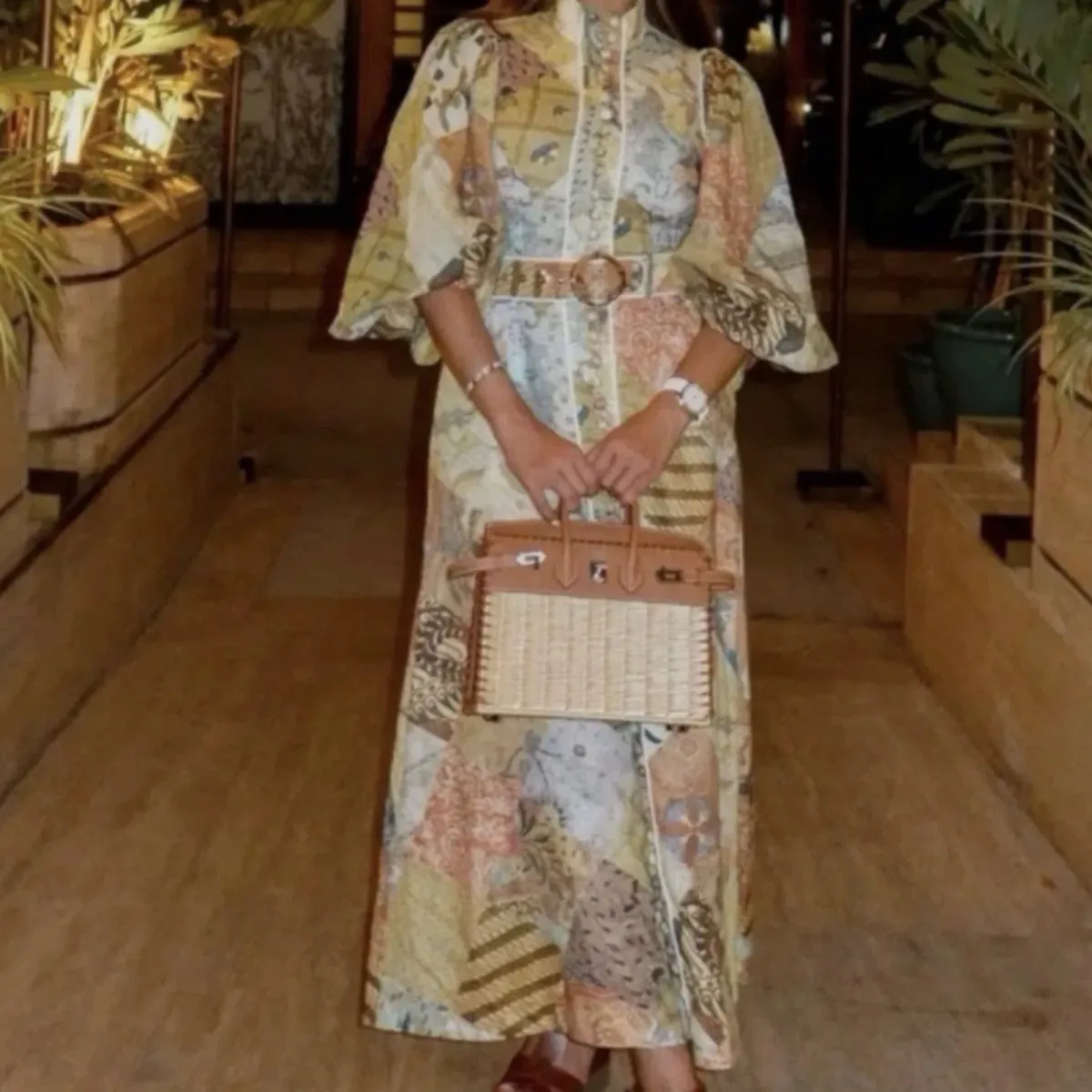 Zimmermann Brightside Patchwork Batik Midi Dress Size 1 / 10 AU  for rent on The Volte - main image