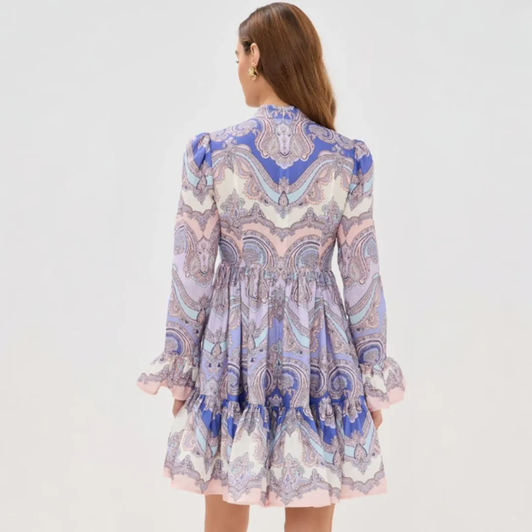 Zimmermann Maxine Purple Paisley Mini Dress Size 2 / 12 AU for rent on The Volte - main image