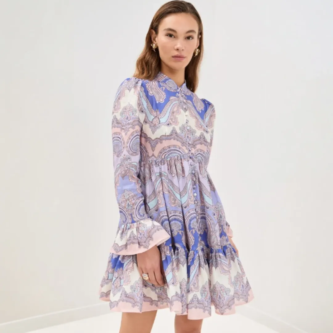 Zimmermann Maxine Purple Paisley Mini Dress Size 2 / 12 AU for rent on The Volte - main image