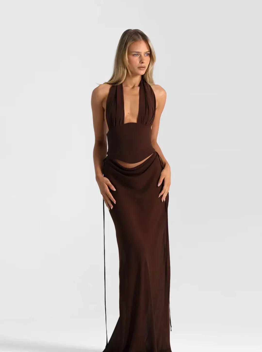 Natalie Rolt | Bronte Top & Allira maxi Skirt set - Espresso size 0 XS  for rent on The Volte - main image