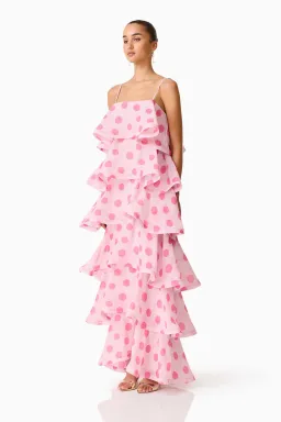 Elliatt Sola Tiered Maxi Dress size 8 Pink Polkadot for rent on The Volte - image 2