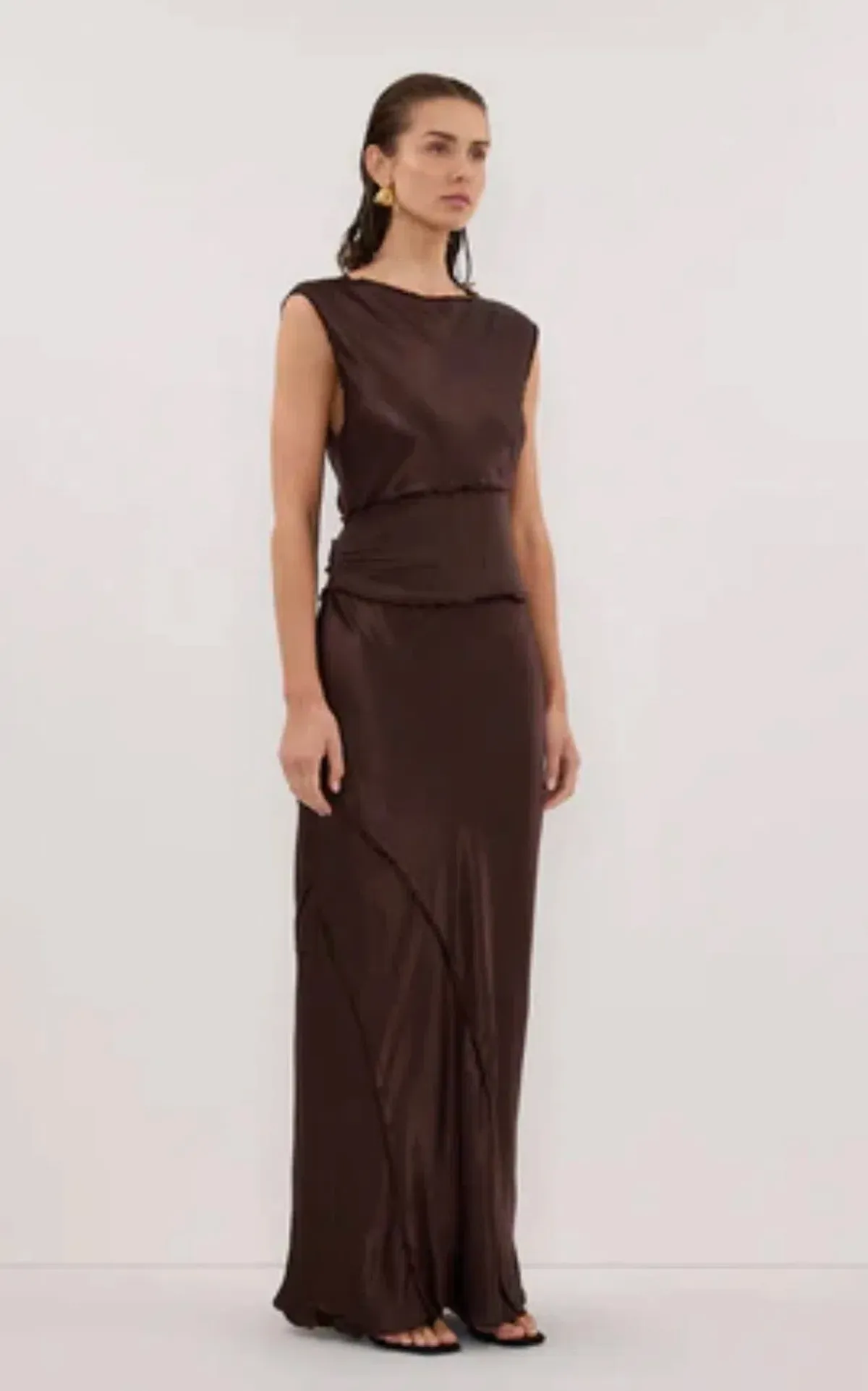 DISSH Chocolate Mesh Maxi Dress Size 10 for rent on The Volte - main image