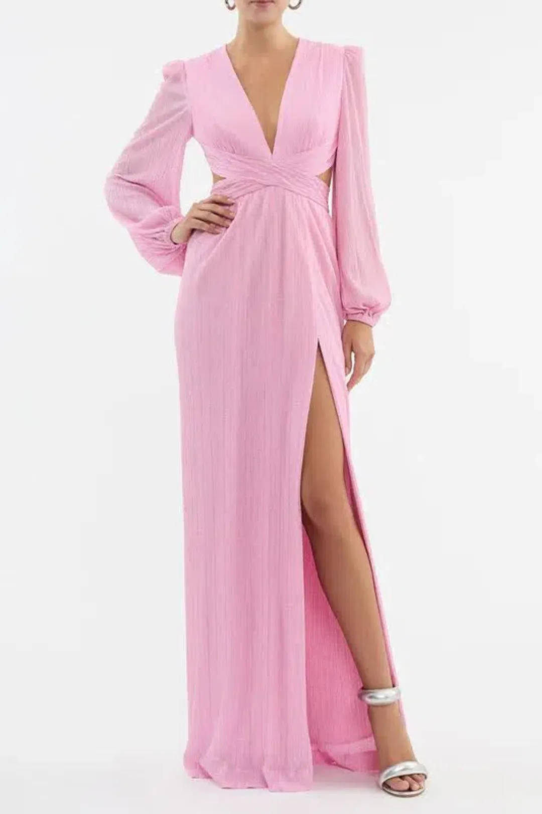 💕 Rebecca Vallance Amal Cut-Out Gown in Pink – Size 6 AU - Long Sleeve Maxi Dress 💕 for rent on The Volte - main image