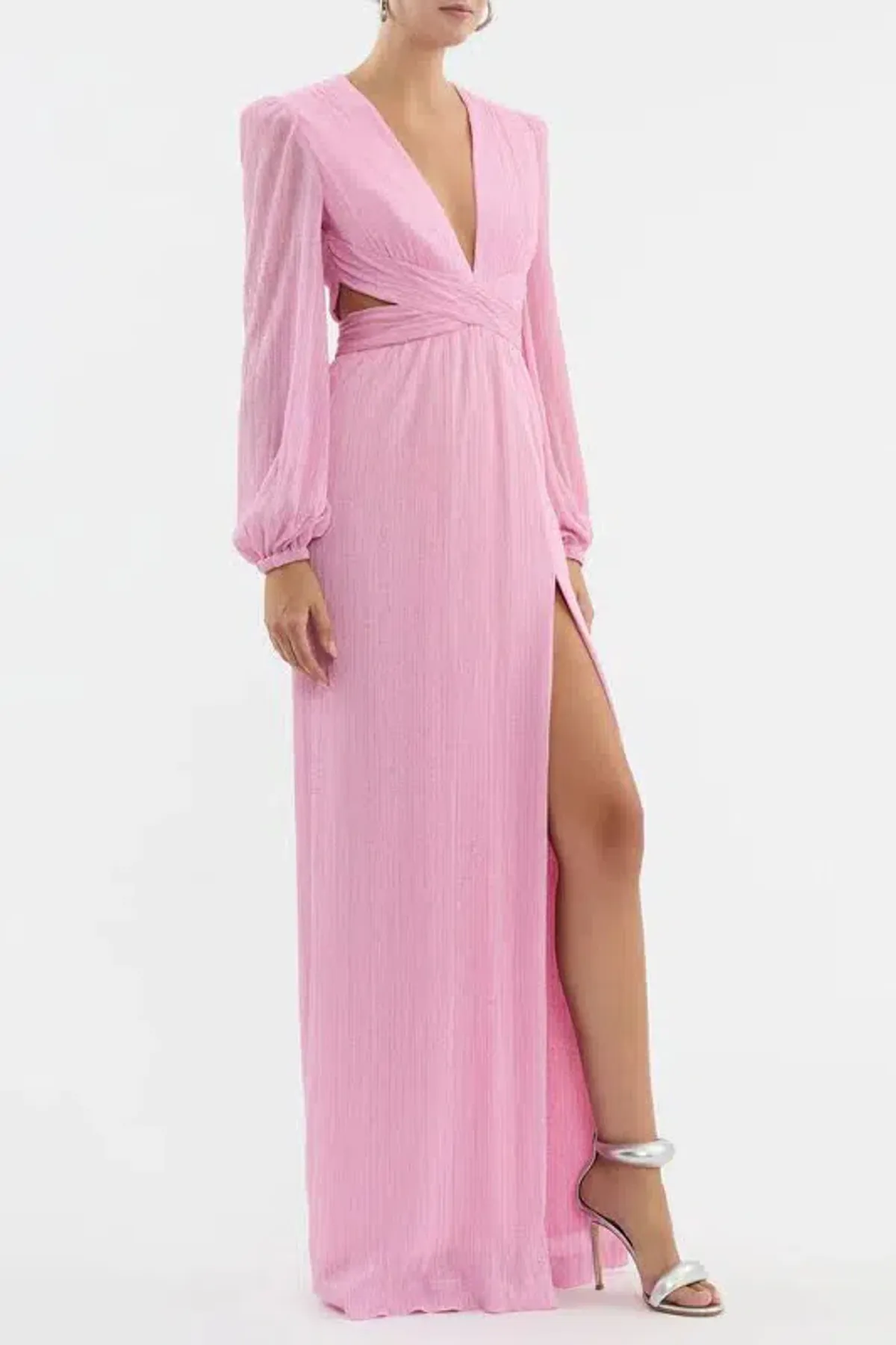 💕 Rebecca Vallance Amal Cut-Out Gown in Pink – Size 6 AU - Long Sleeve Maxi Dress 💕 for rent on The Volte - main image