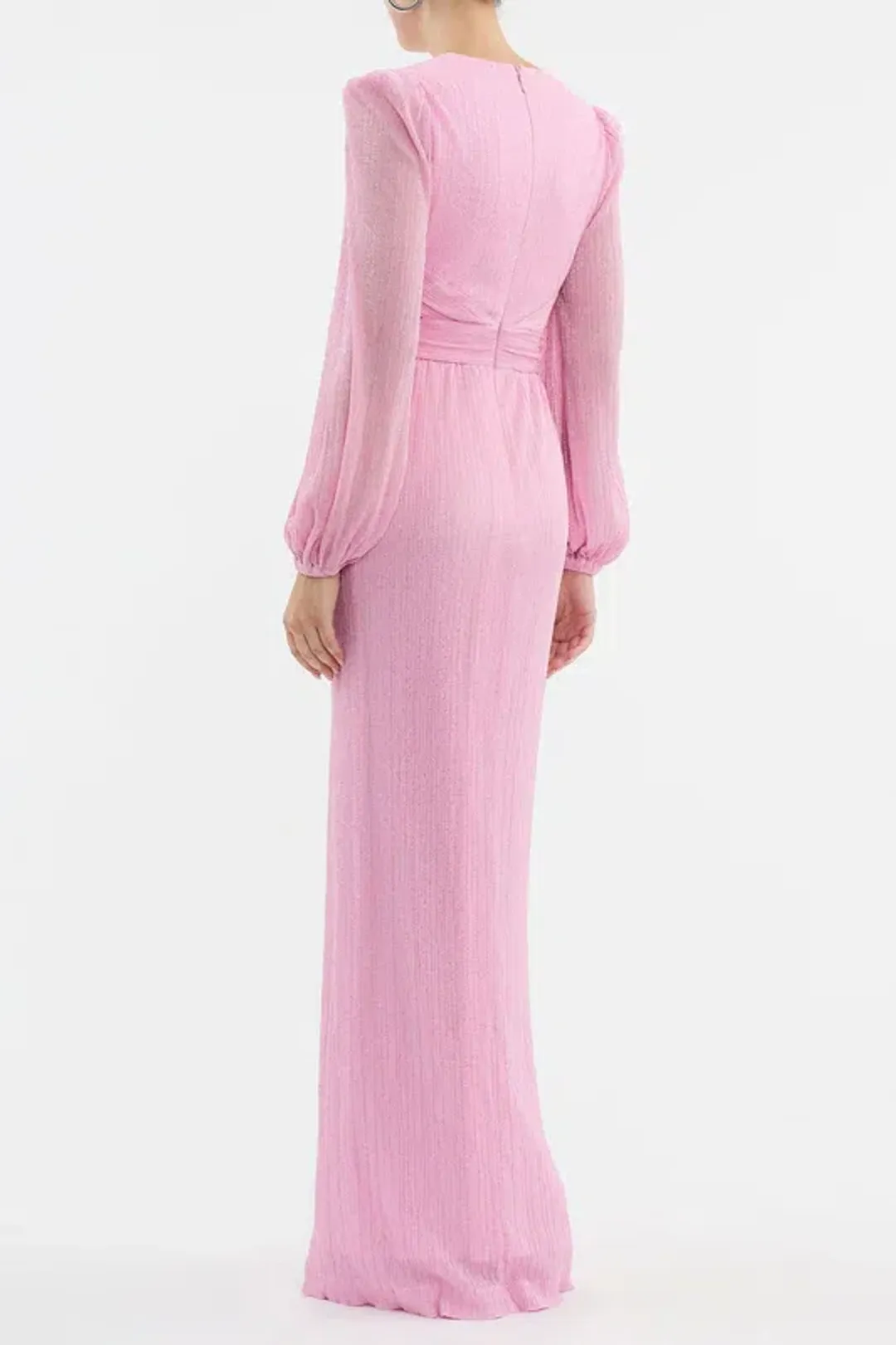 💕 Rebecca Vallance Amal Cut-Out Gown in Pink – Size 6 AU - Long Sleeve Maxi Dress 💕 for rent on The Volte - main image