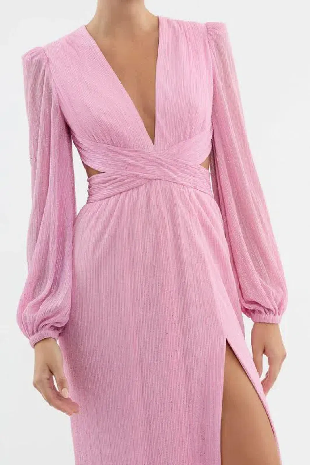 💕 Rebecca Vallance Amal Cut-Out Gown in Pink – Size 6 AU - Long Sleeve Maxi Dress 💕 for rent on The Volte - main image