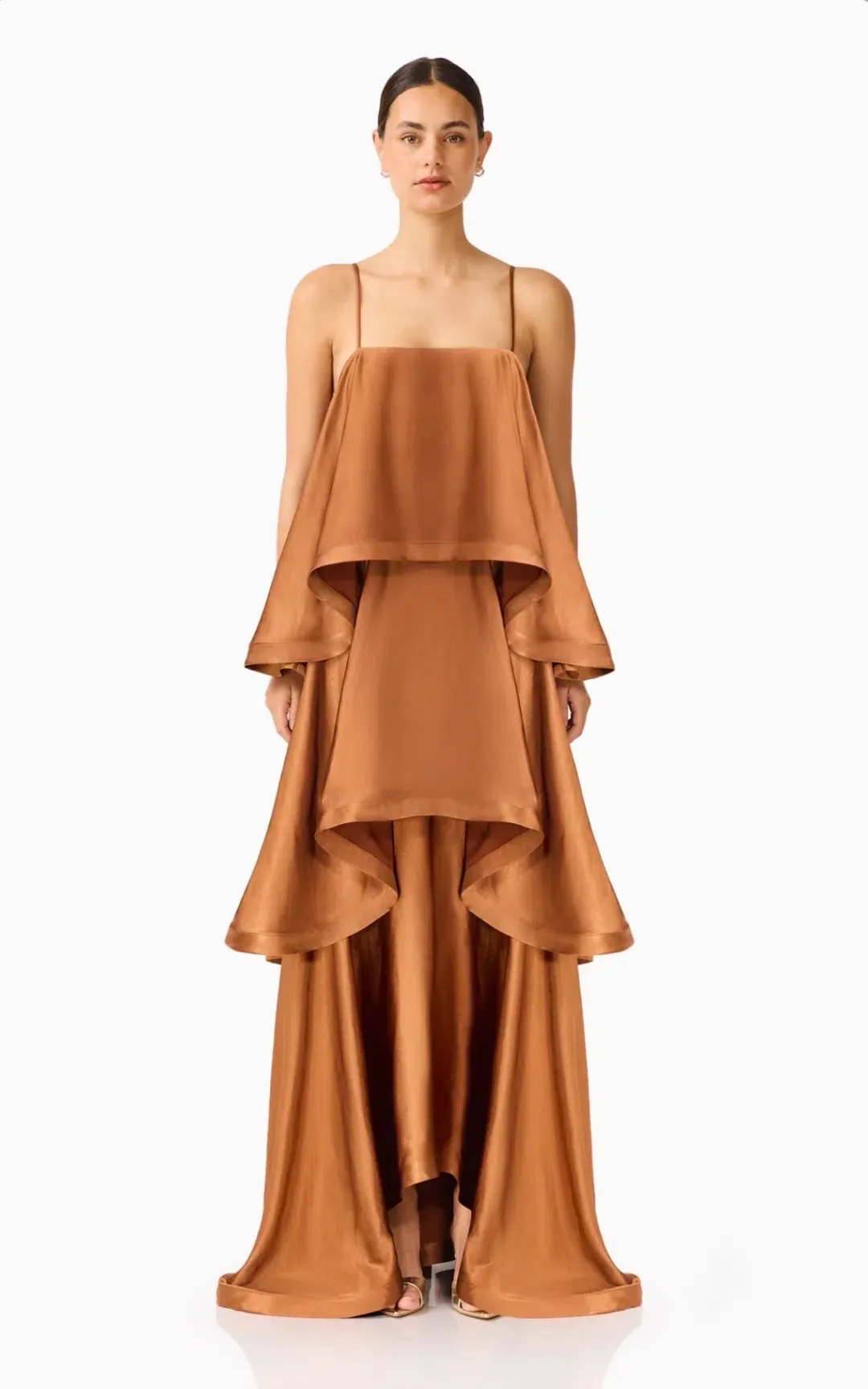 Elliatt Tilly Tiered Maxi Dress in Toffee Brown Size S for rent on The Volte - main image