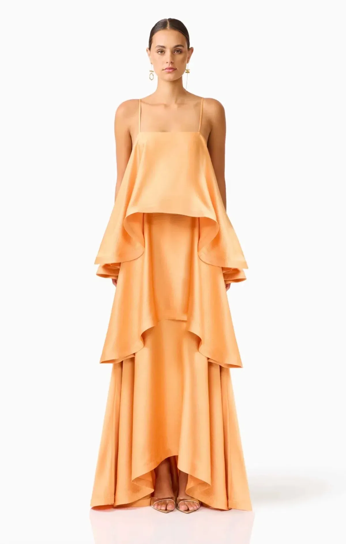 Elliatt Tilly Tiered Maxi Dress in Orange Size S for rent on The Volte - main image
