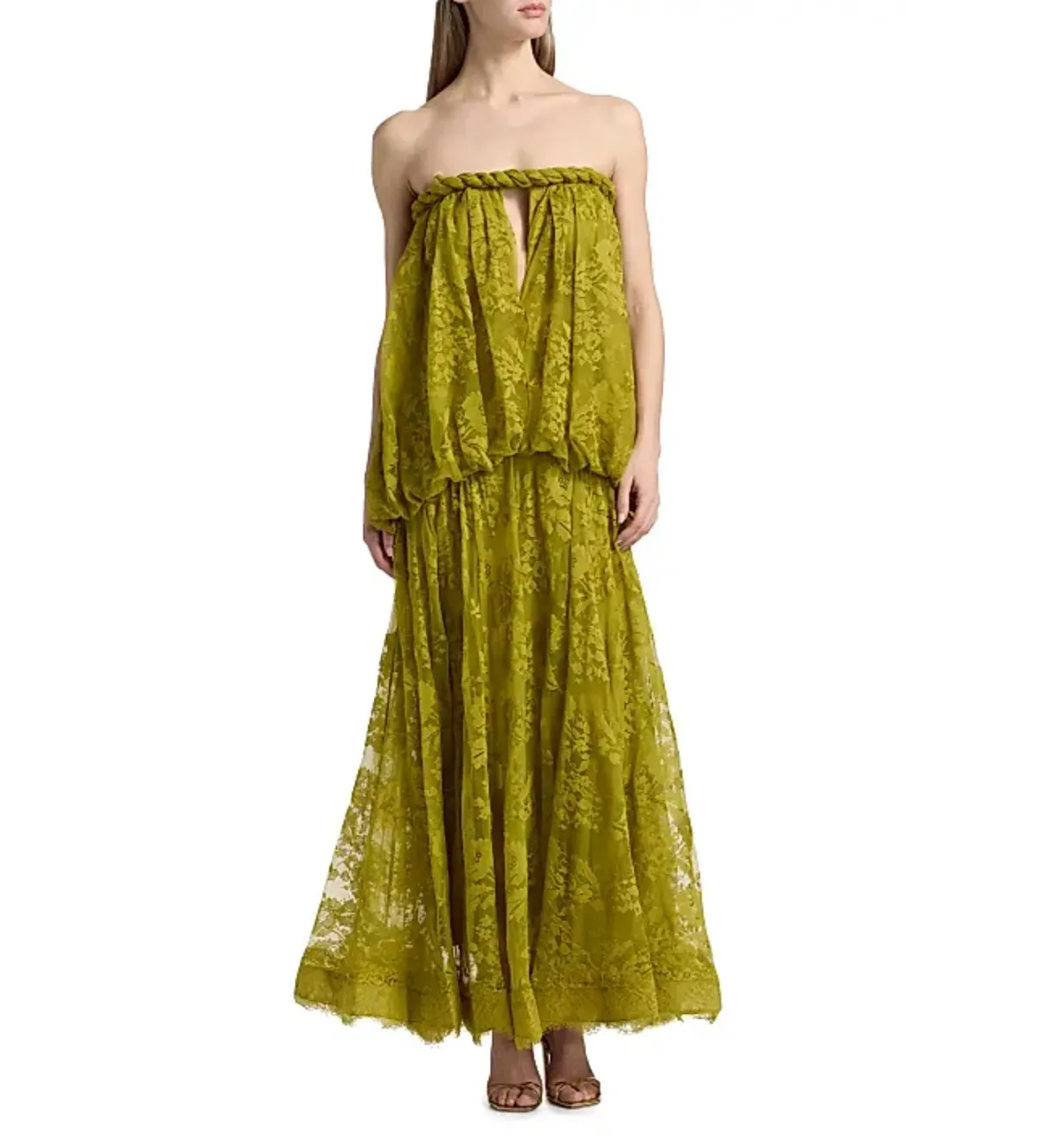 Zimmermann Luna Lace Bandeau Gown in Pistachio Size 0/AU8 for rent on The Volte - main image