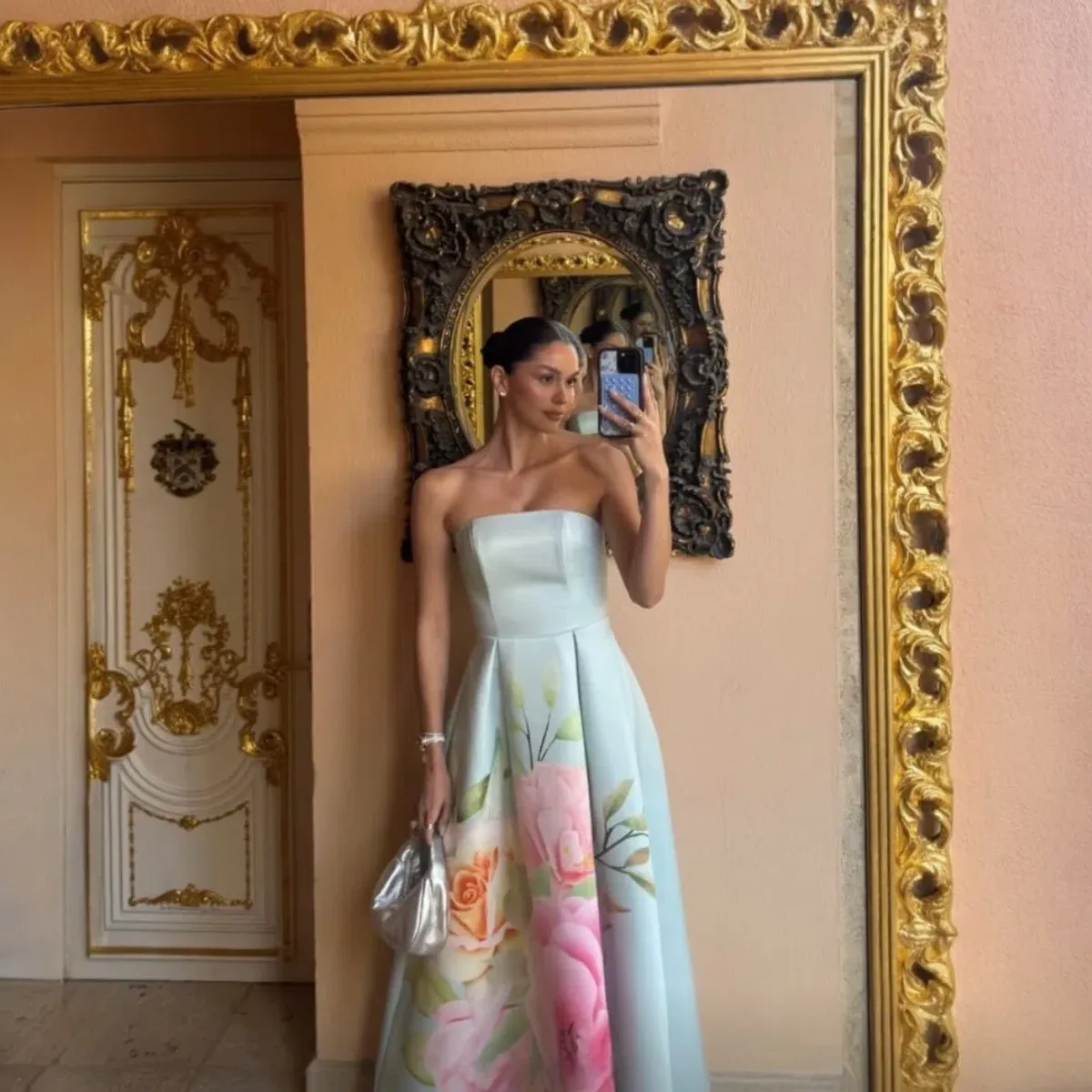 Elliatt Harper Strapless Gown in Baby Blue Floral Size Small for rent on The Volte - main image