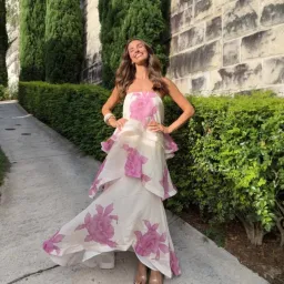 Elliatt Rova Tiered Gown in Cream & Pink Floral Size Large for rent on The Volte - image 3