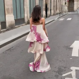 Elliatt Rova Tiered Gown in Cream & Pink Floral Size Large for rent on The Volte - image 2