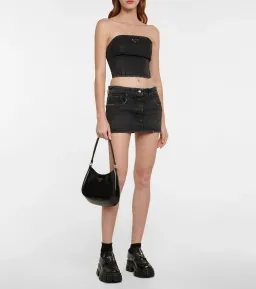 PRADA Black Logo Zipper Denim Bustier Top for rent on The Volte - image 3