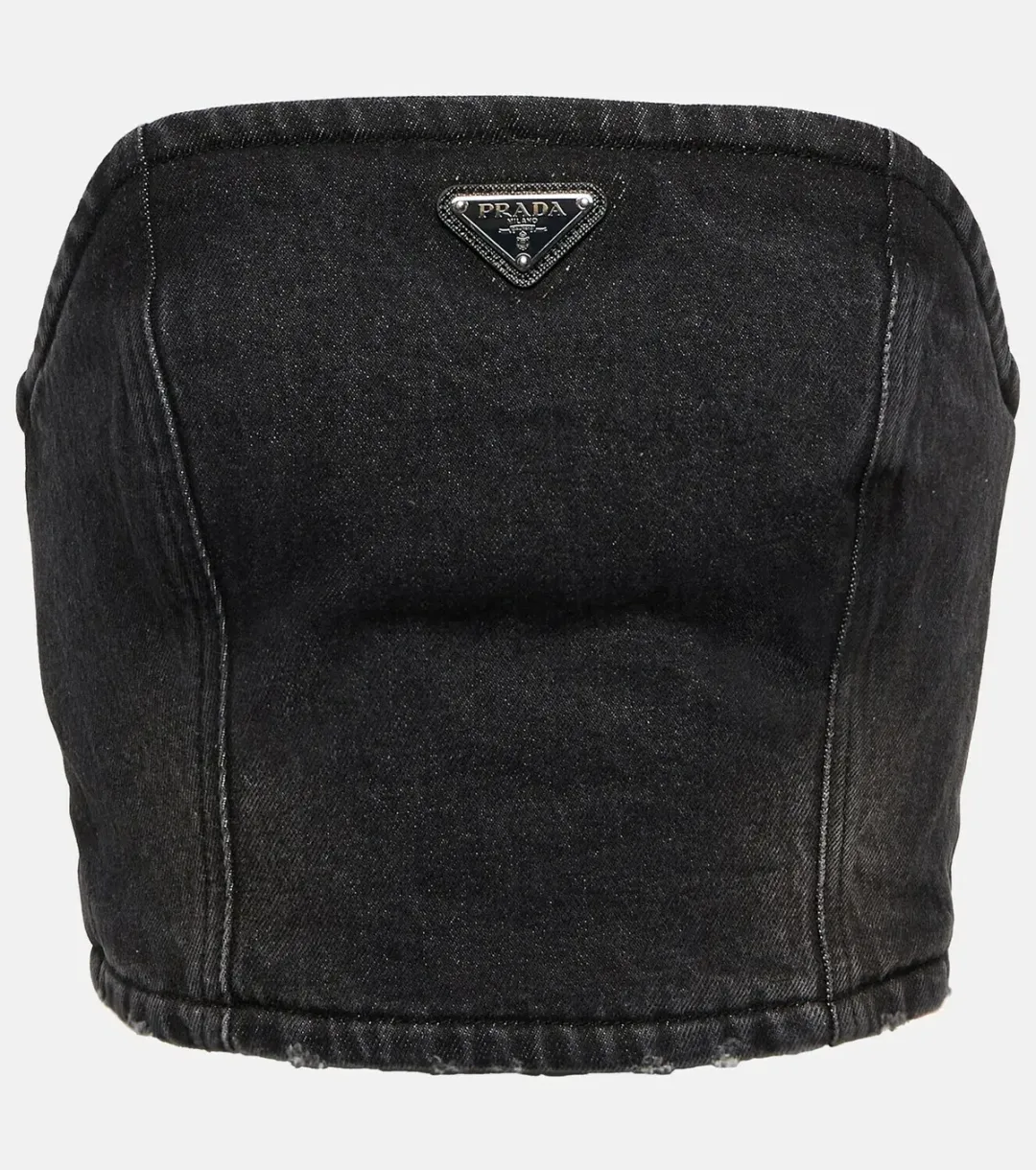 PRADA Black Logo Zipper Denim Bustier Top for rent on The Volte - main image