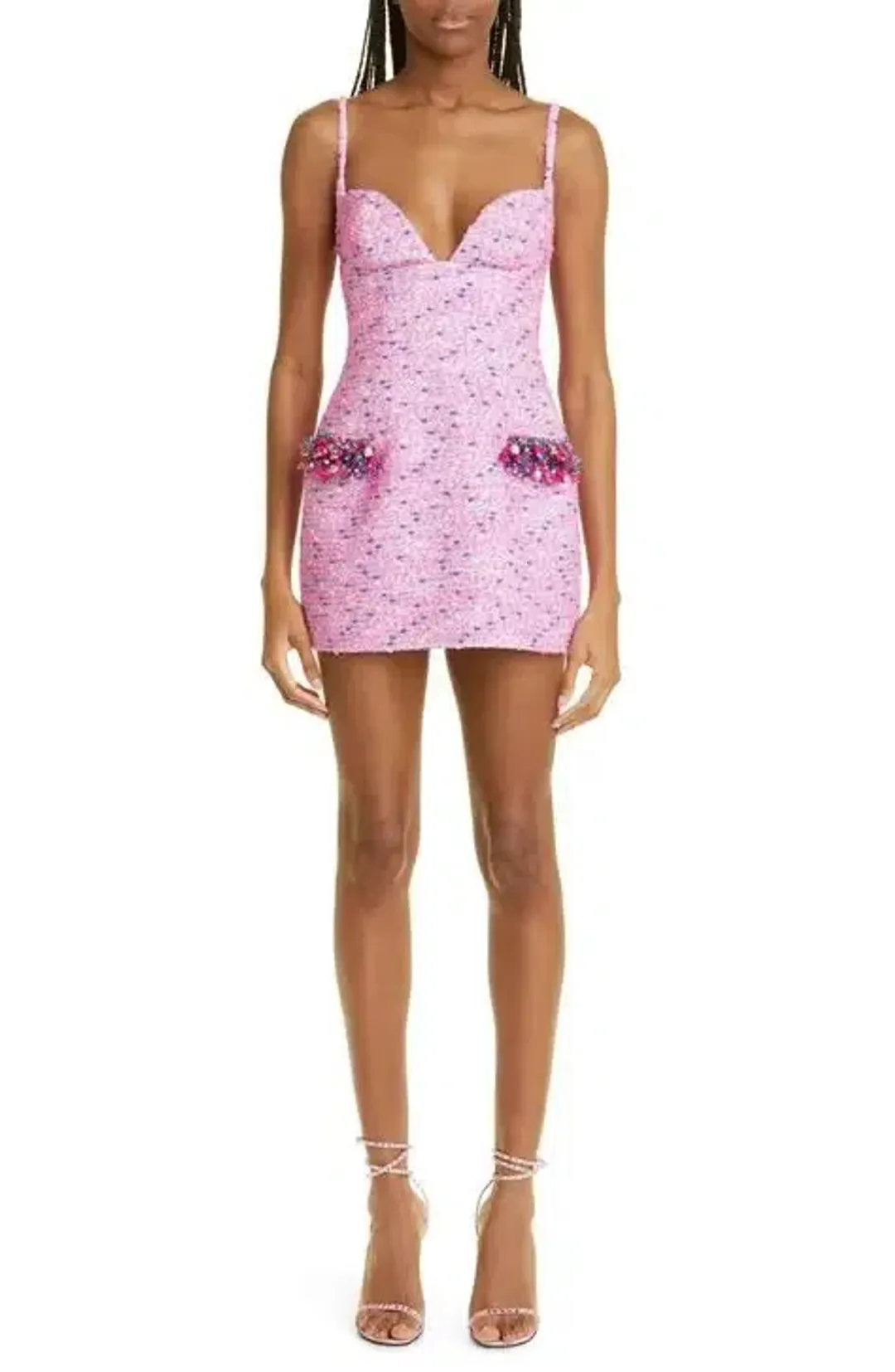 Area Embellished Bouclé Mini Dress Pink Size 6 for rent on The Volte - main image