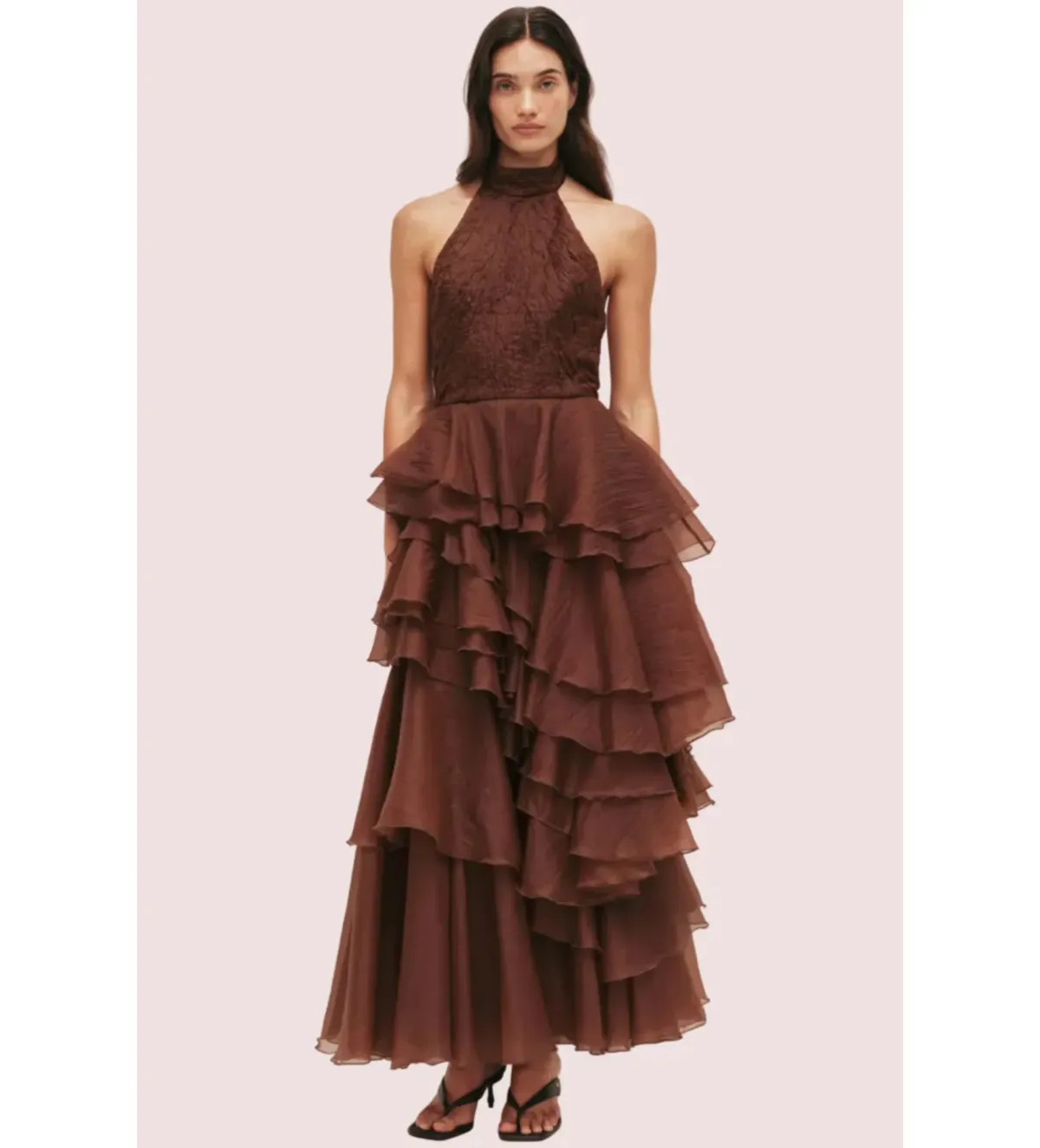 Aje Fayette Gown Chocolate Brown Size 8 for rent on The Volte - main image