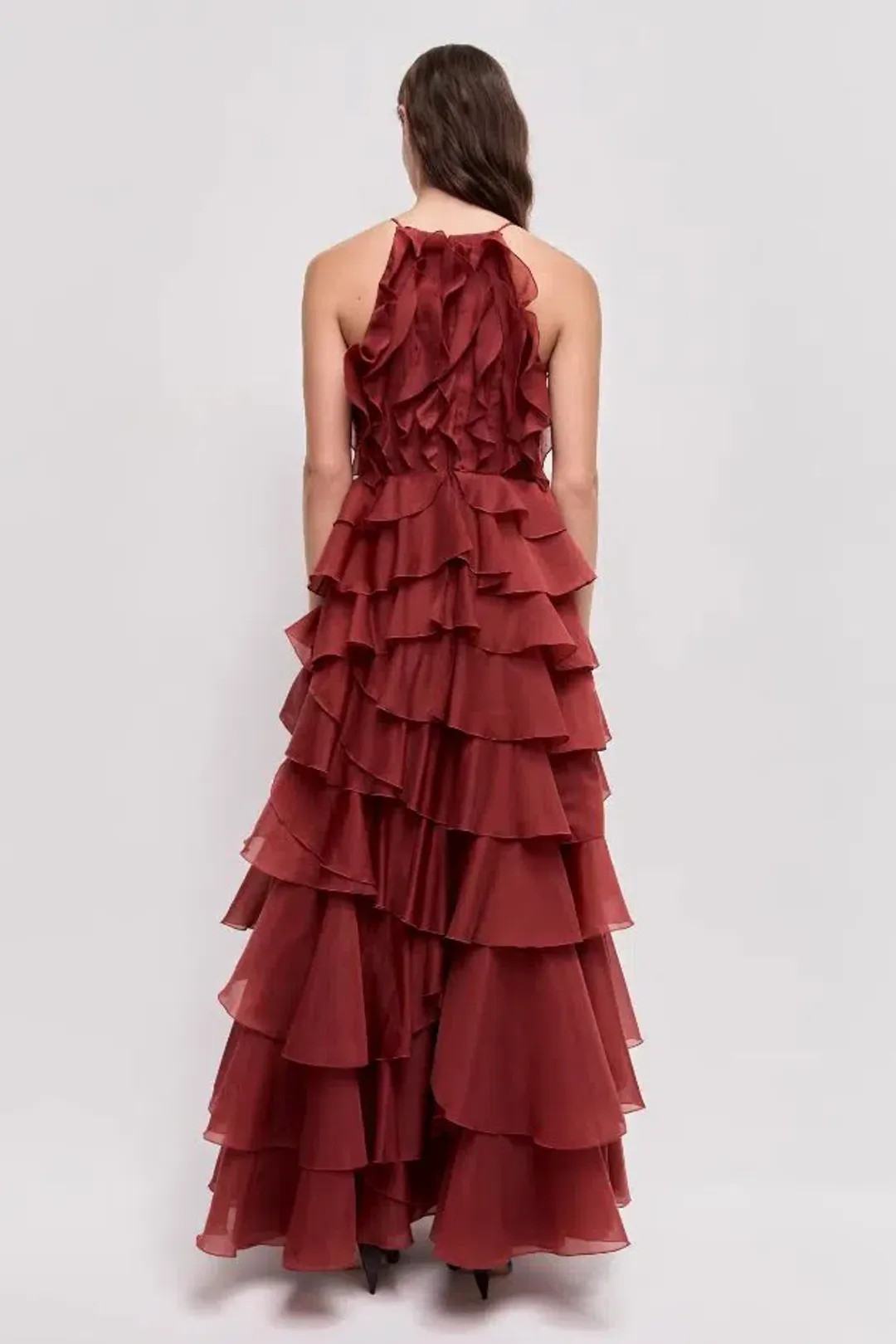 🤎 Aje Cleo Gown in Rust Brown - Size 8 - Ruffle Tiered Maxi Dress 🤎 for rent on The Volte - main image