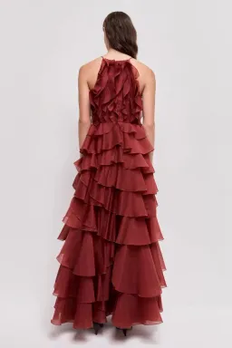 🤎 Aje Cleo Gown in Rust Brown - Size 8 - Ruffle Tiered Maxi Dress 🤎 for rent on The Volte - image 8