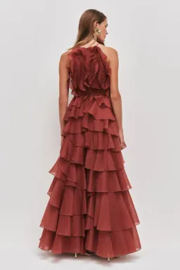 🤎 Aje Cleo Gown in Rust Brown - Size 8 - Ruffle Tiered Maxi Dress 🤎 for rent on The Volte - image 3