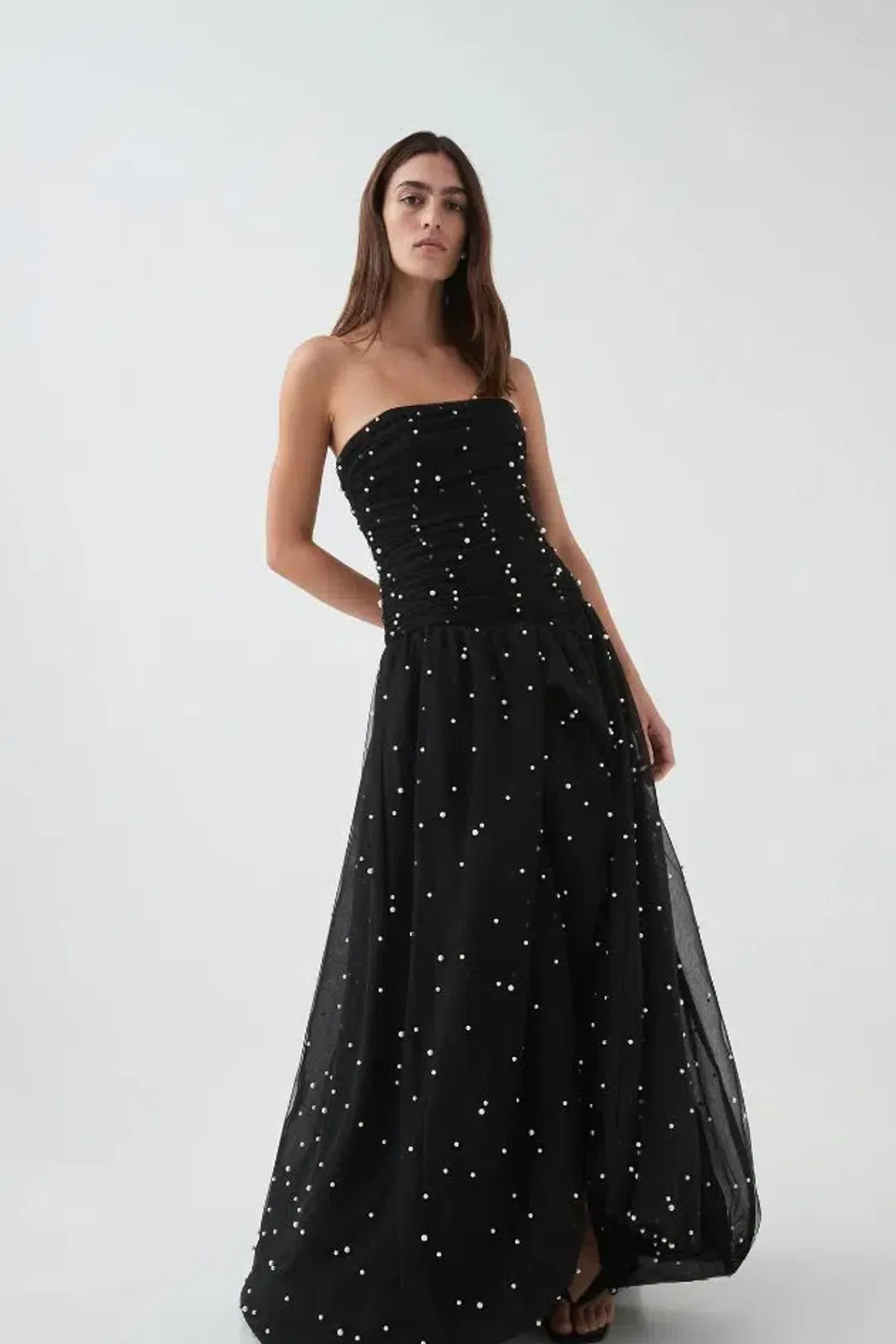 🤍🖤 NEW AJE Juniper Gown – Black & White – Size 8 strapless beaded formal maxi dress 🖤🤍 for rent on The Volte - main image