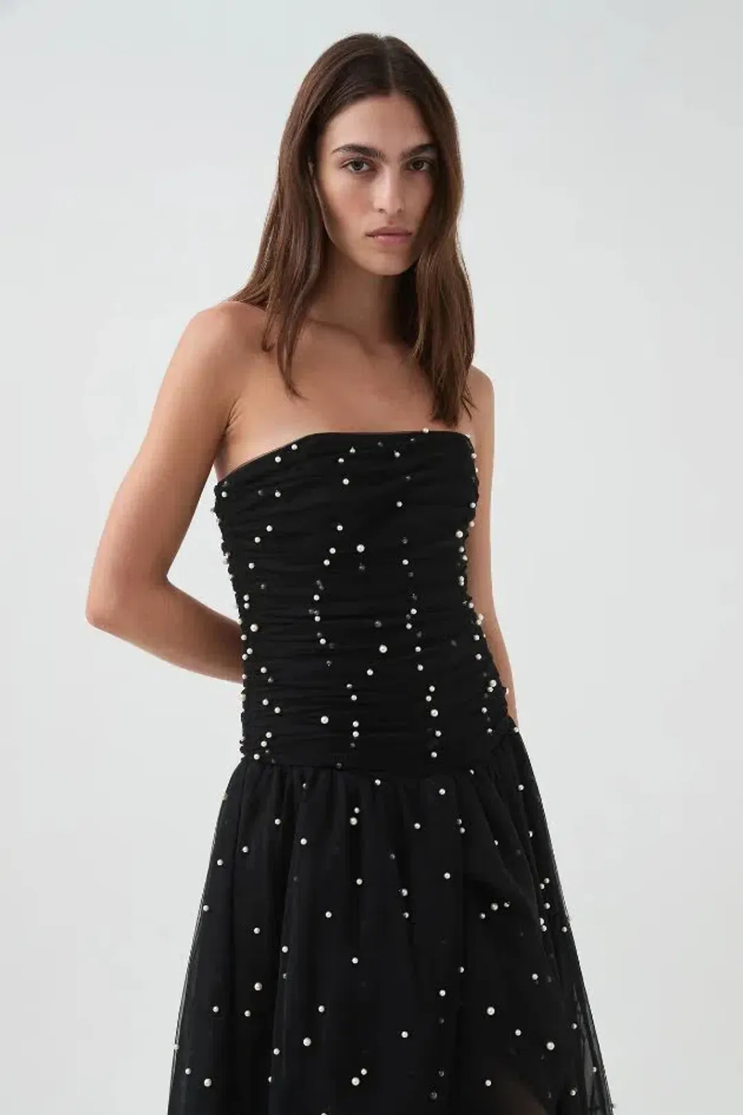 🤍🖤 NEW AJE Juniper Gown – Black & White – Size 8 strapless beaded formal maxi dress 🖤🤍 for rent on The Volte - main image