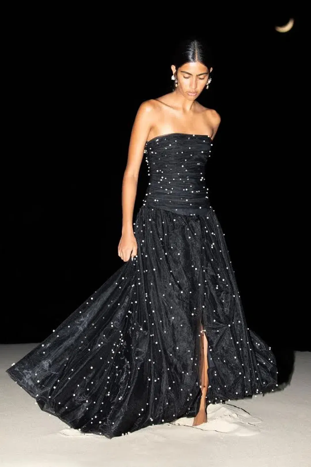 🤍🖤 NEW AJE Juniper Gown – Black & White – Size 8 strapless beaded formal maxi dress 🖤🤍 for rent on The Volte - main image