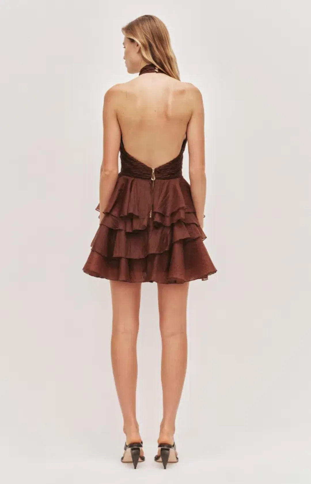 AJE Fayette Mini Dress Dark Chocolate Size 6 for rent on The Volte - main image
