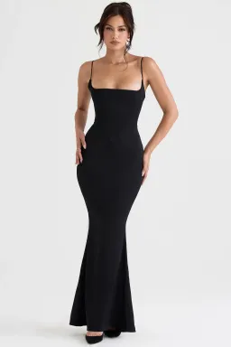 HOUSE OF CB OLIVETTE BLACK SATIN CORSET MAXI DRESS SIZE XS  for rent on The Volte - image 1