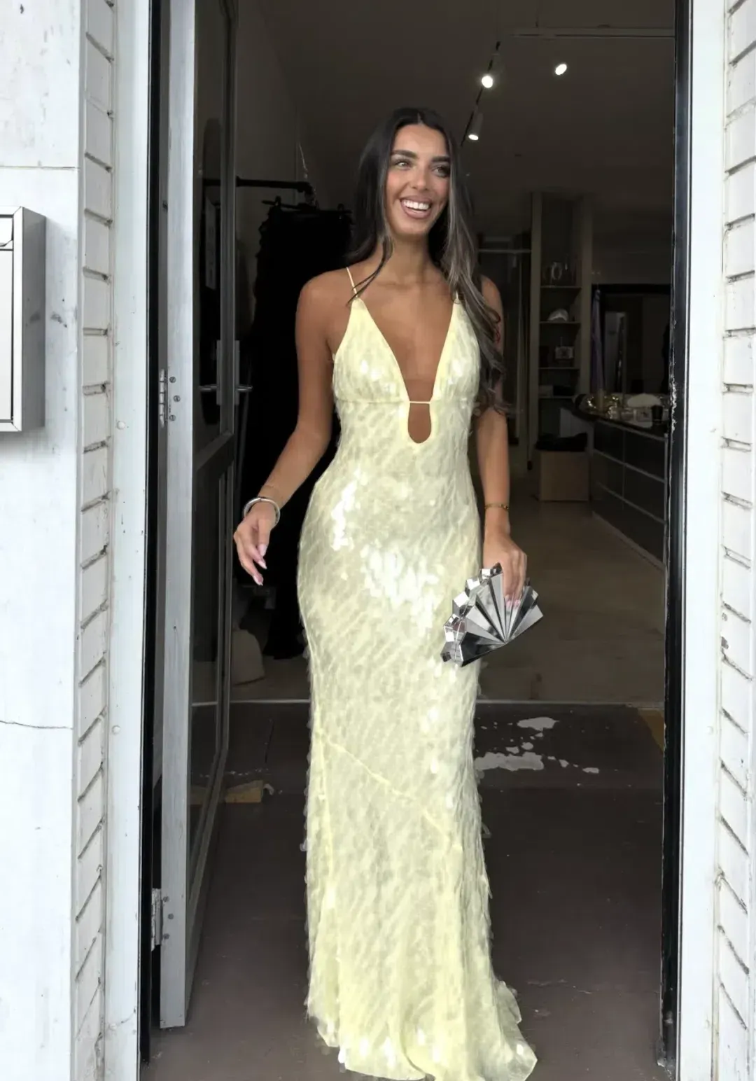 Misha Sapphire yellow gown size S for rent on The Volte - main image