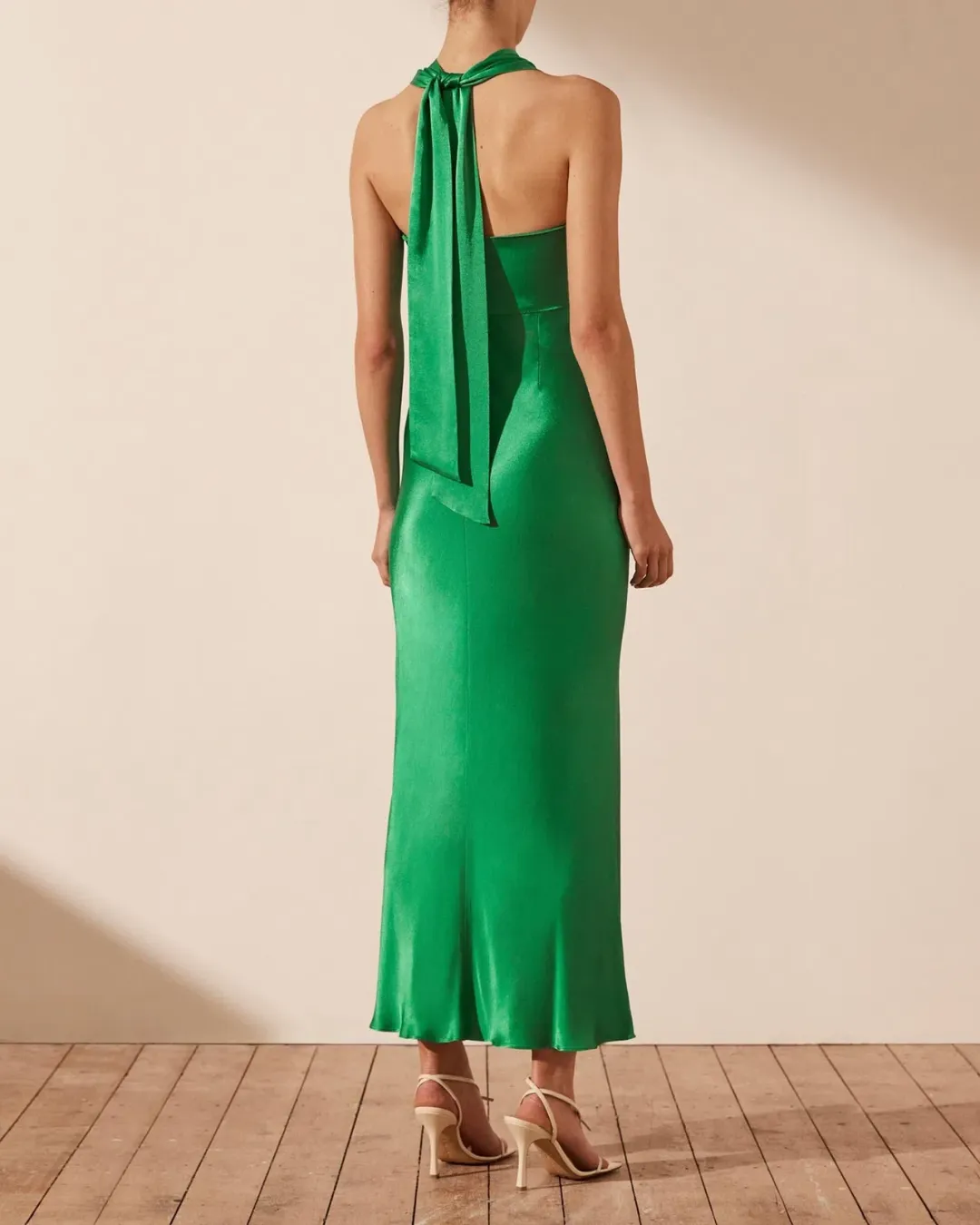 SHONA JOY LANA RUCHED HALTER MIDI DRESS TREE GREEN SIZE AU 6 for rent on The Volte - main image