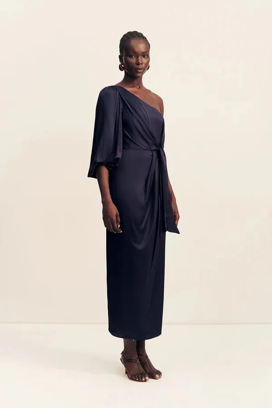 Shona Joy Lumiere Tie Front One Shoulder Midi - Night Sky / Size 18 for rent on The Volte - main image