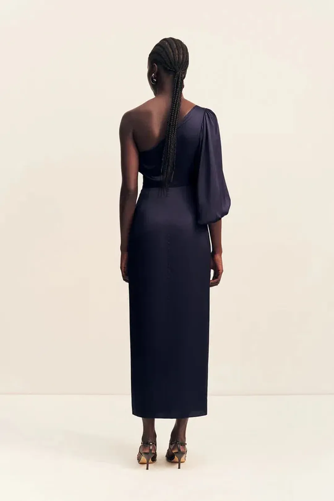 Shona Joy Lumiere Tie Front One Shoulder Midi - Night Sky / Size 18 for rent on The Volte - main image