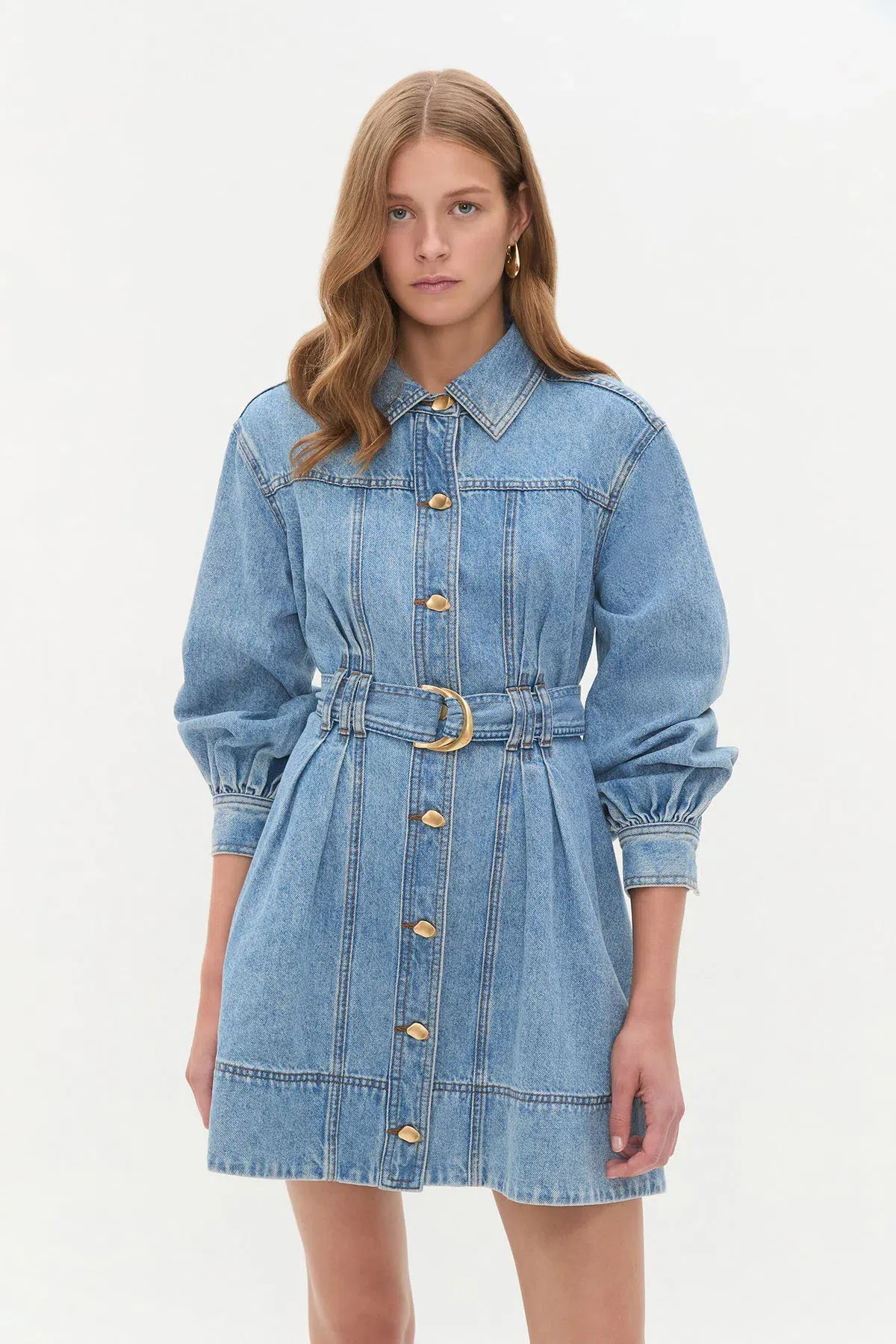 AJE LANE DENIM MINI DRESS COASTAL WASH SIZE AU 12 for rent on The Volte - main image