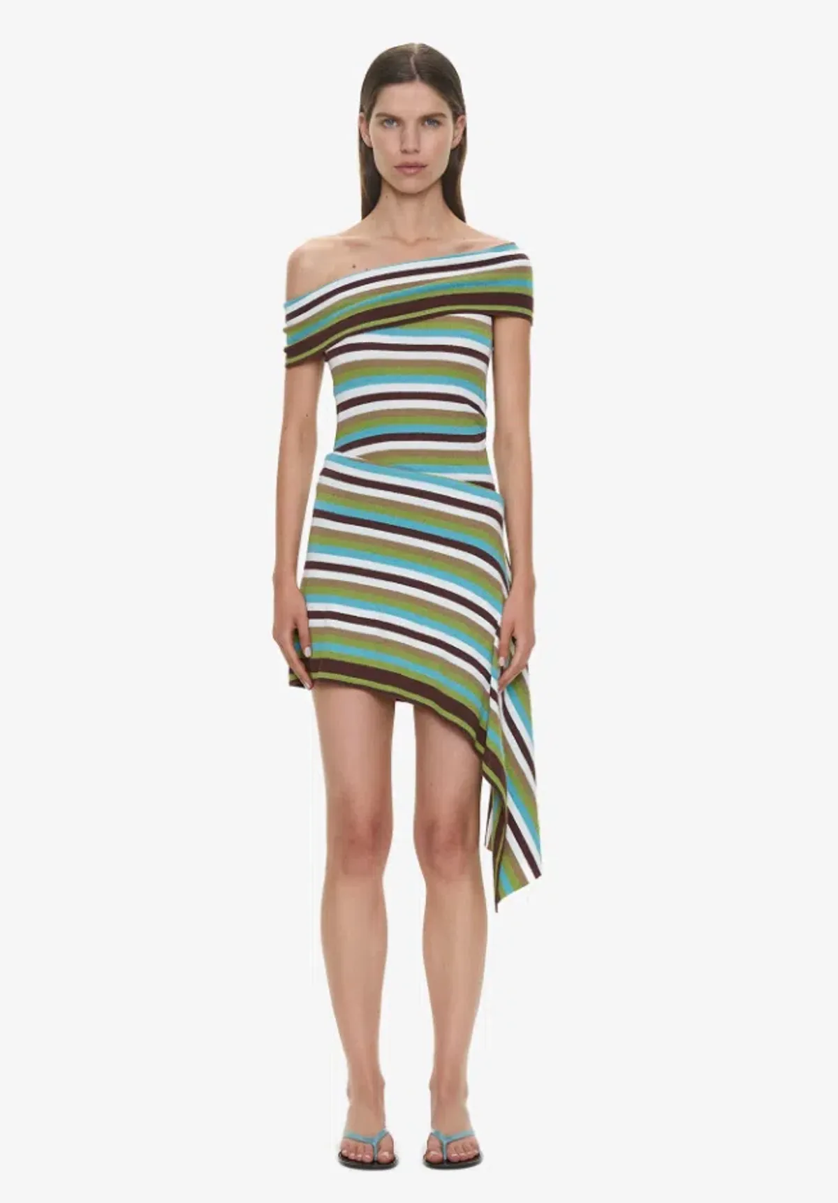 Christopher Esber Stripe Knit Extension Drape Mini Dress vert stripe Size XS for rent on The Volte - main image