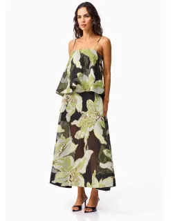Elliatt Elysia Tiered Gown Black Green Floral Size L for rent on The Volte - image 4