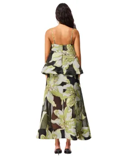 Elliatt Elysia Tiered Gown Black Green Floral Size L for rent on The Volte - image 3