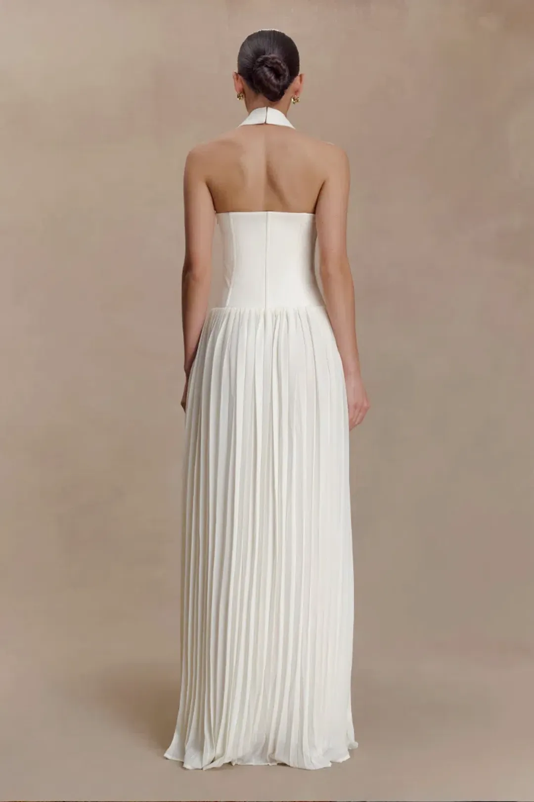 Stacie Pleated Halter Maxi Dress - Ivory for rent on The Volte - main image