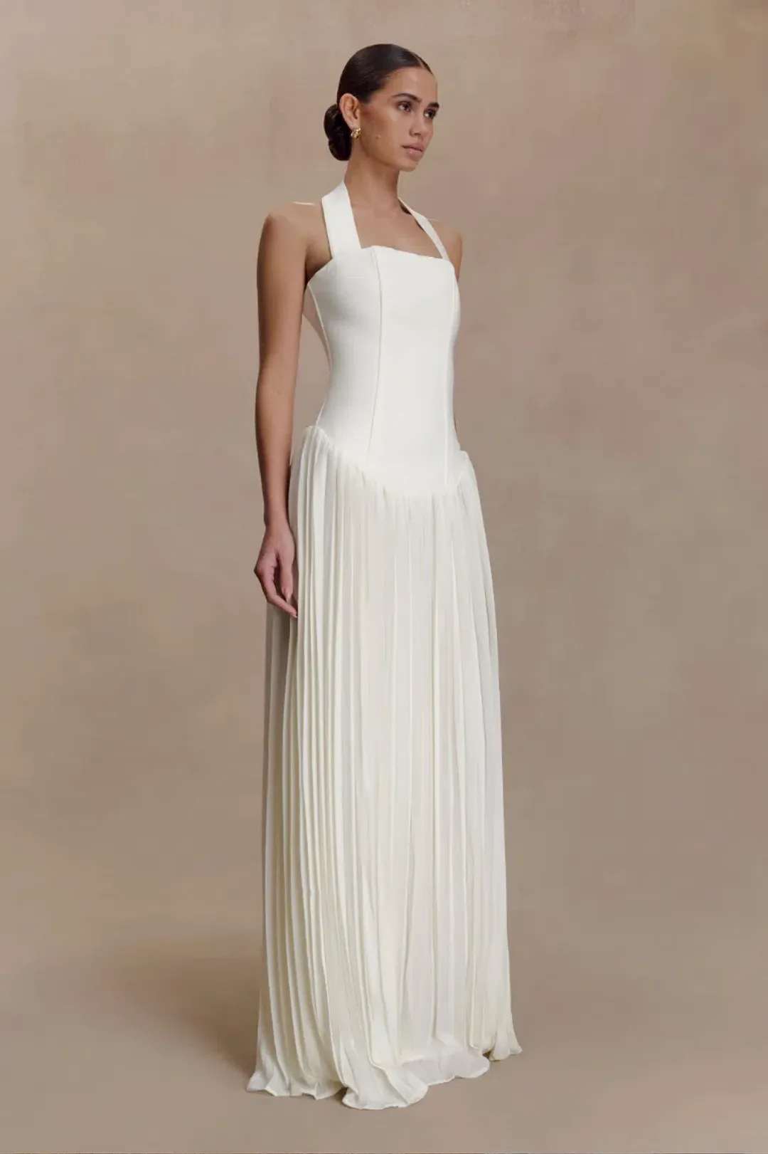 Stacie Pleated Halter Maxi Dress - Ivory for rent on The Volte - main image