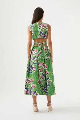 AJE ZORINA TIE MIDI DRESS size au16 RRP $500 in Native Gumnut floral for rent on The Volte - image 3