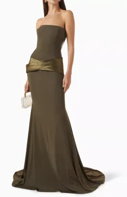 Alex Perry Draped Strapless Gown In Green Stretch Mesh In AU 6 for rent on The Volte - image 2
